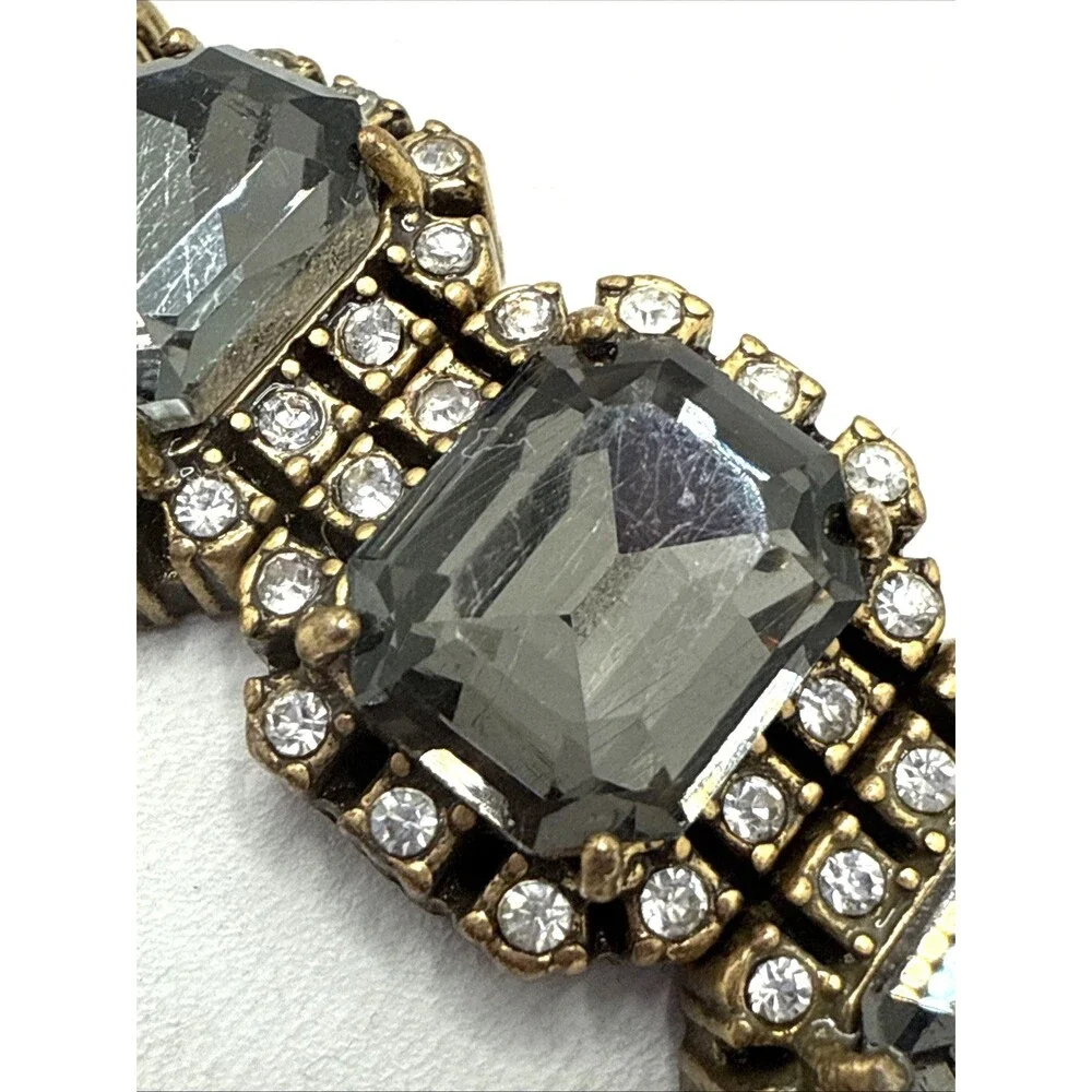 J CREW CRYSTAL BORDERS Bracelet Smoky Gray Clear Rhinestone Ornate Stretch Cuff